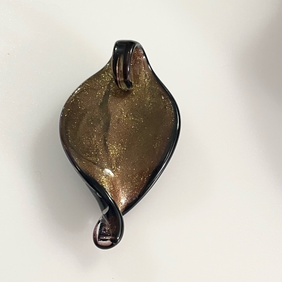 Hand-blown Lampwork Black Brown Gold Glitter Glass Swirl Teardrop Pendant - Picture 8 of 16